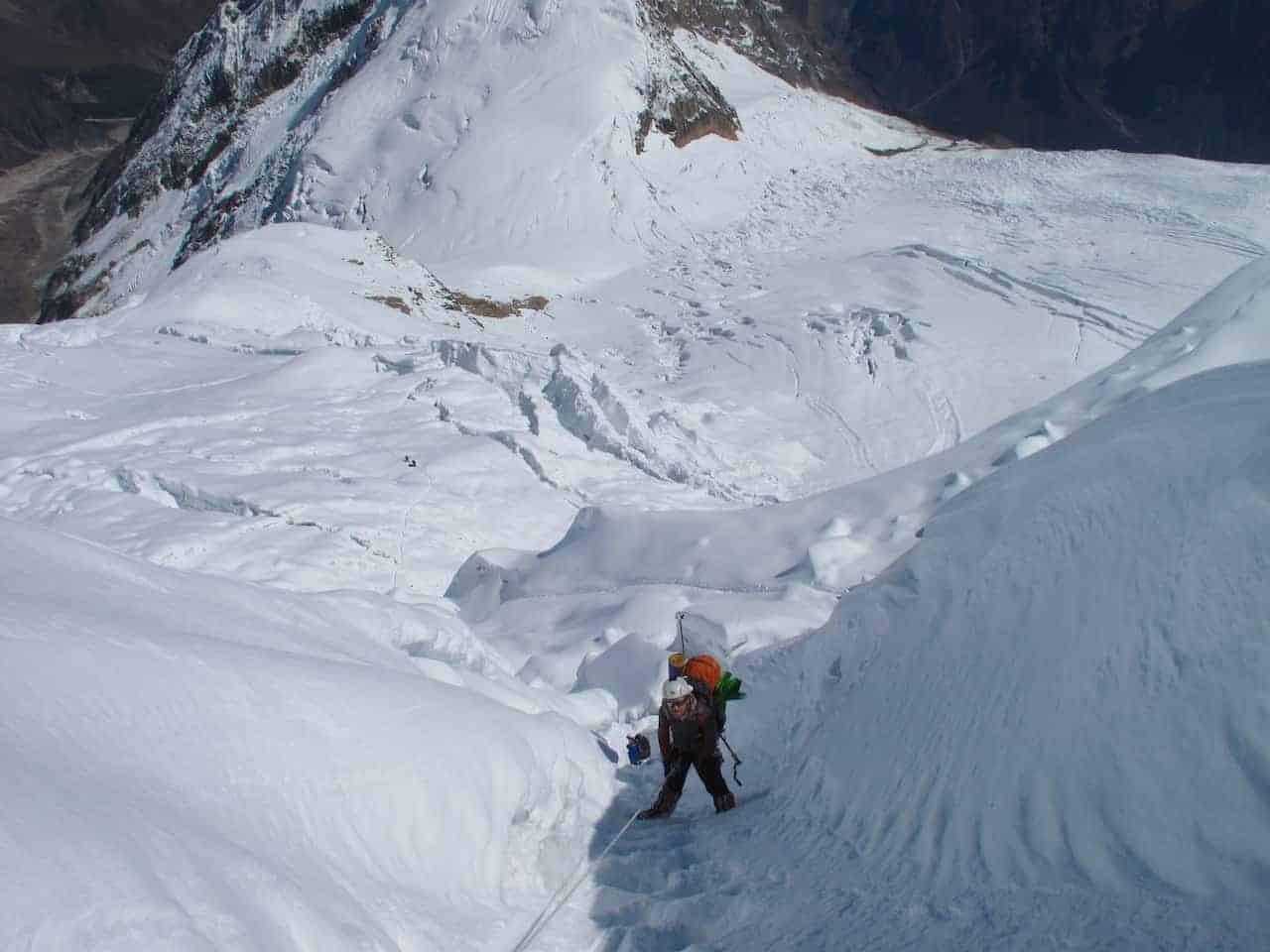 Load carrying to Camp 2 on Manaslu in the Nepal himalaya