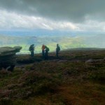 A walking group on Kinder Scout in the Peak District.