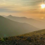 Sunset view of Snowdonia from Carnedd Dafydd on a Guided hillwalking course in Snowdonia.