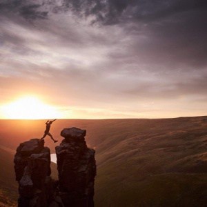 Peak District fell running at sunset