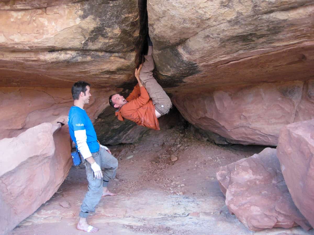 Alex Ekins and Tom Randall bouldering in Utah, USA © Pete Whittaker