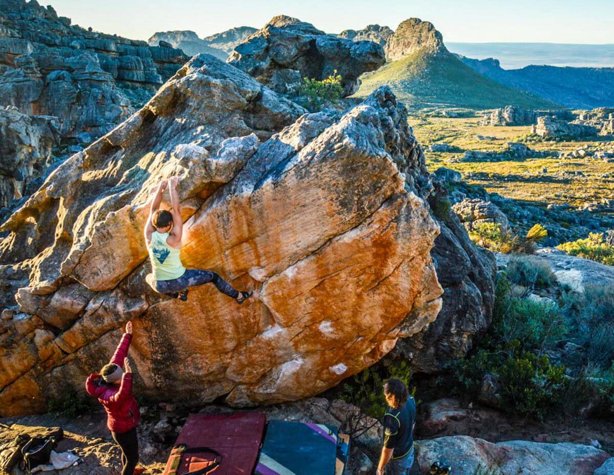 Claire bouldering in Rocklands, South Africa