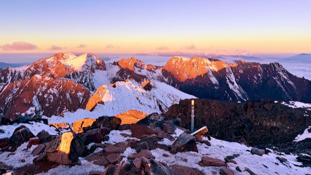 Sunrise on the Atlas mountain sin Morocco from the summit of Toubkal