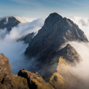 The Cuillin of skye with scrambling peaks emerging from the cloud.