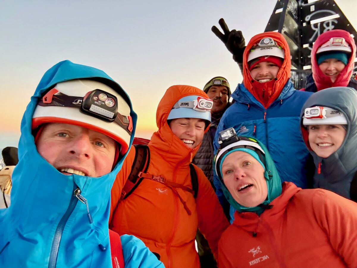 A group on the summit of Toubkal in winter