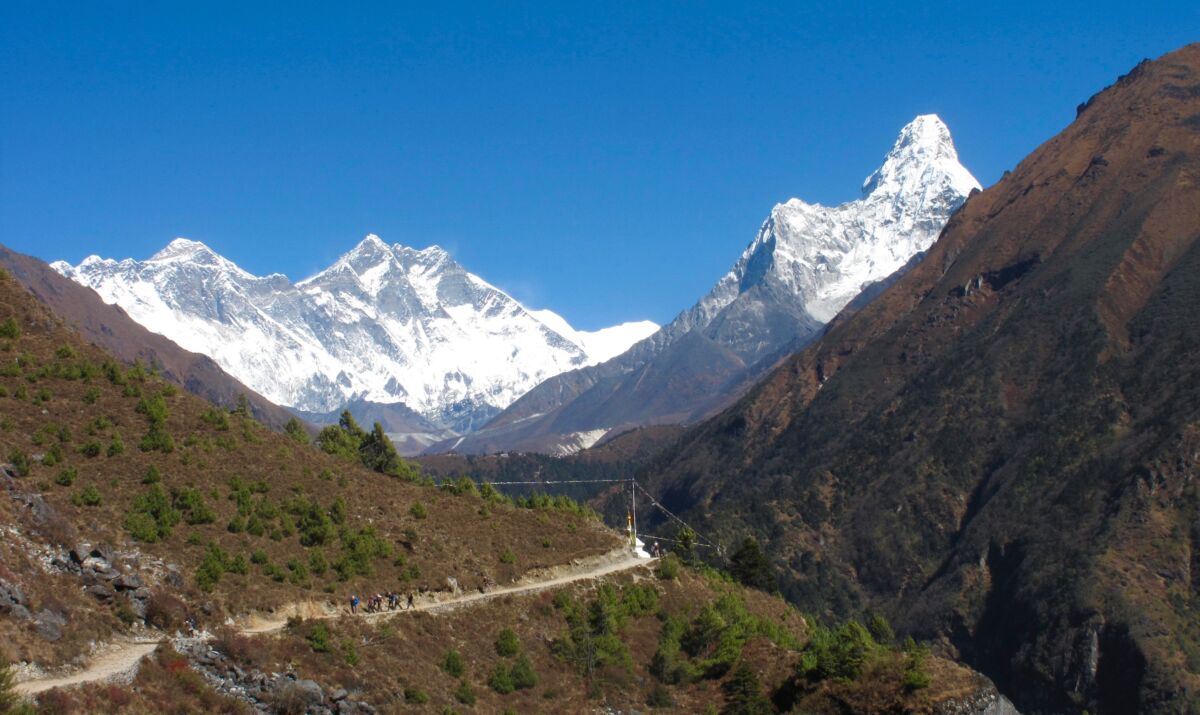 The view of Ama Dablam whilst trekking on the approach to Everest