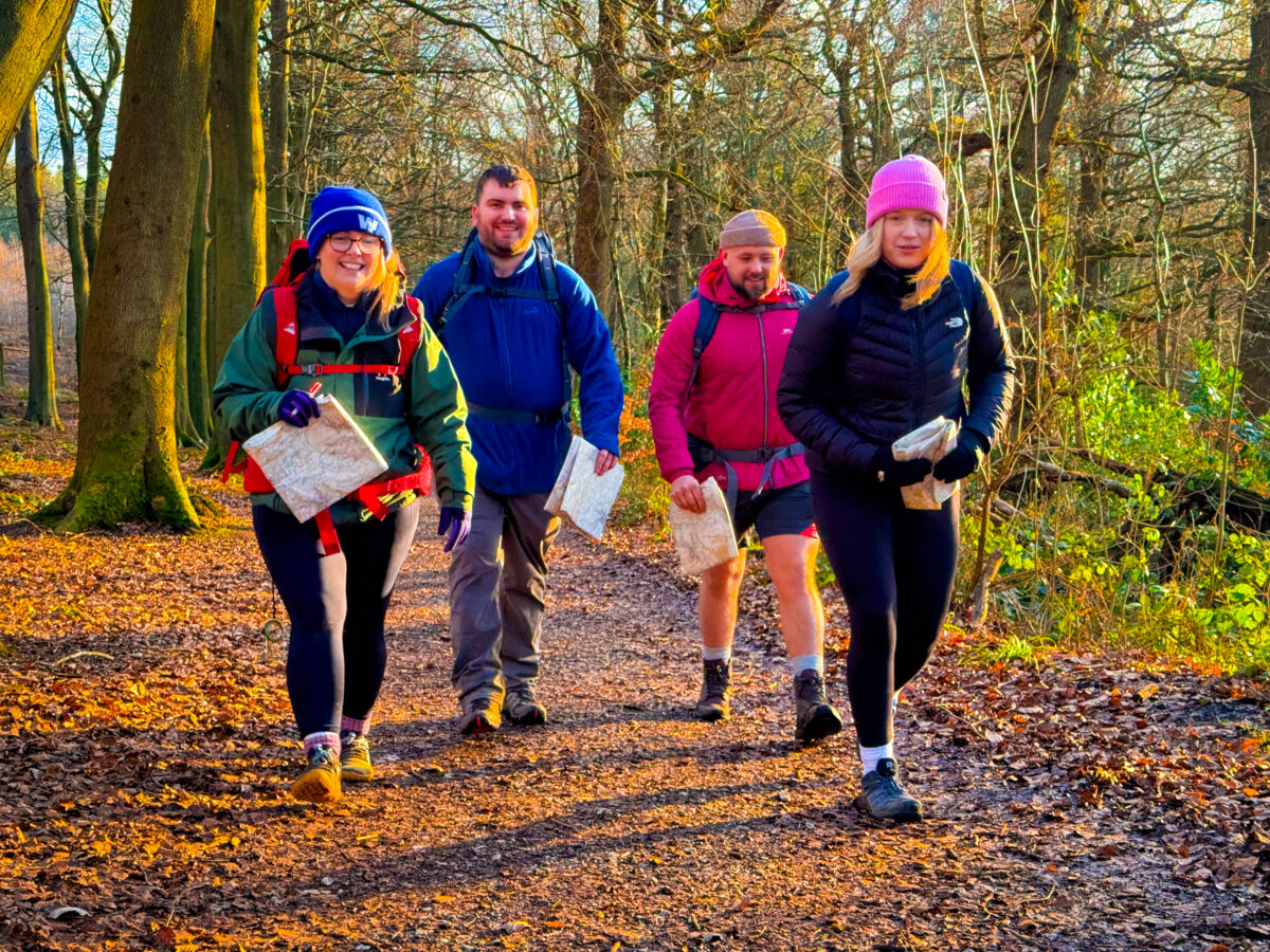 A group walking in Chatsworth on a Lowland Leader course