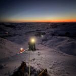 Sunrise in the Peak District whilst winter mountaineering on Mam Tor.