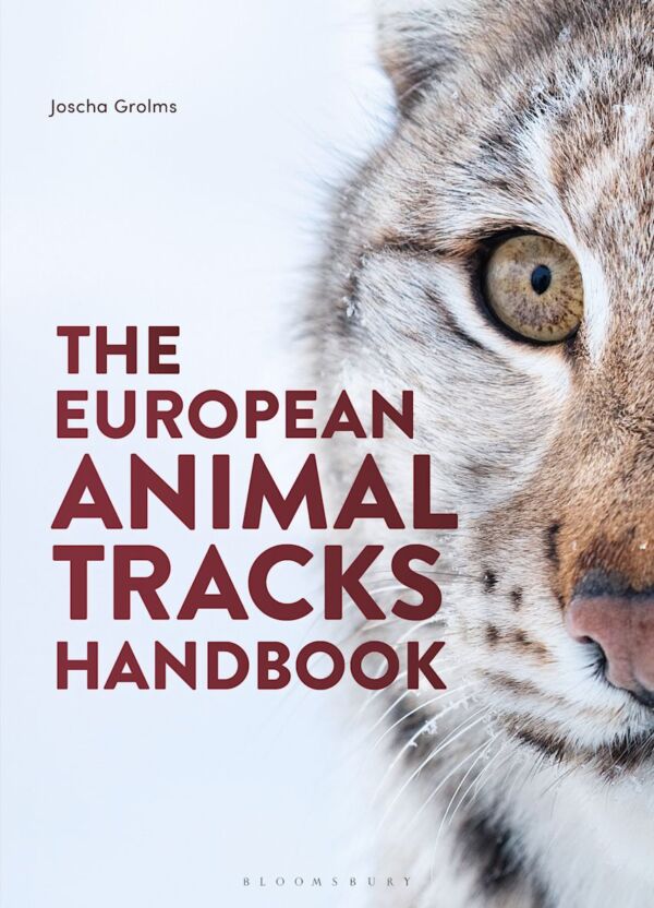 The cover of the European Animal Tracks Handbook with picture of a Lynx