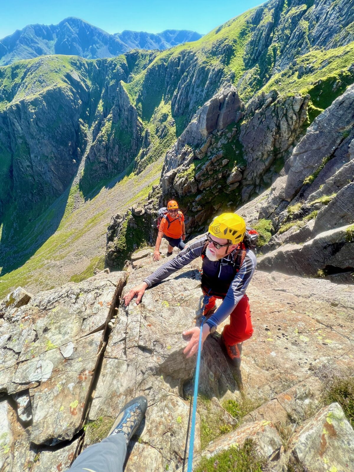 Two men advanced scrambling in the Lake District