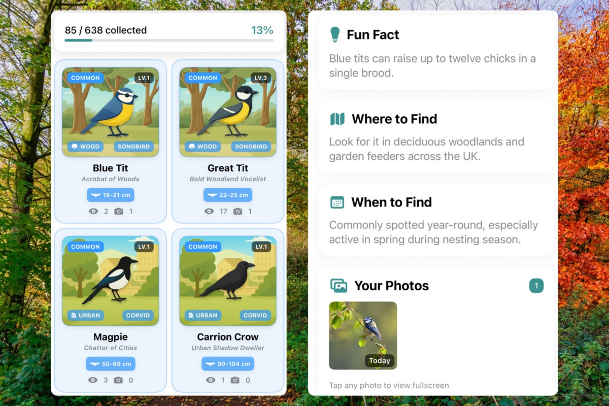 Screen shot of the Birdex smartphone app