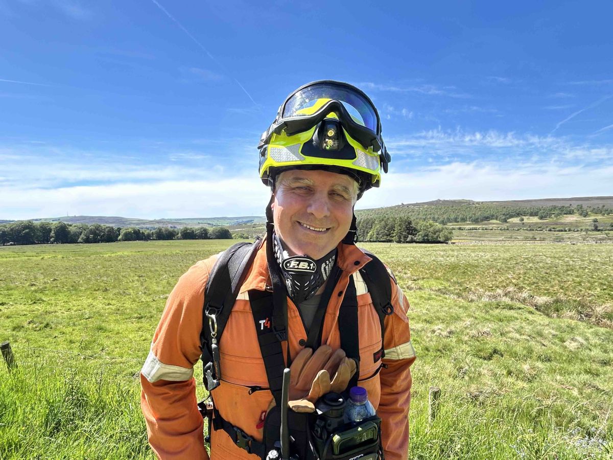 Danny Udall site manager for Eastern Moors Partnership in full wildfire fighting kit